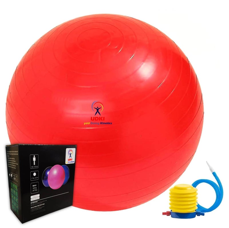 UDKI Gym Ball for Exercise Red 65 cm Diameter Anti Burst Exercise Ball with Foot Pump for Workout Yoga Ball for Women and Men Swiss Ball for Balance Stability Training - Image 1
