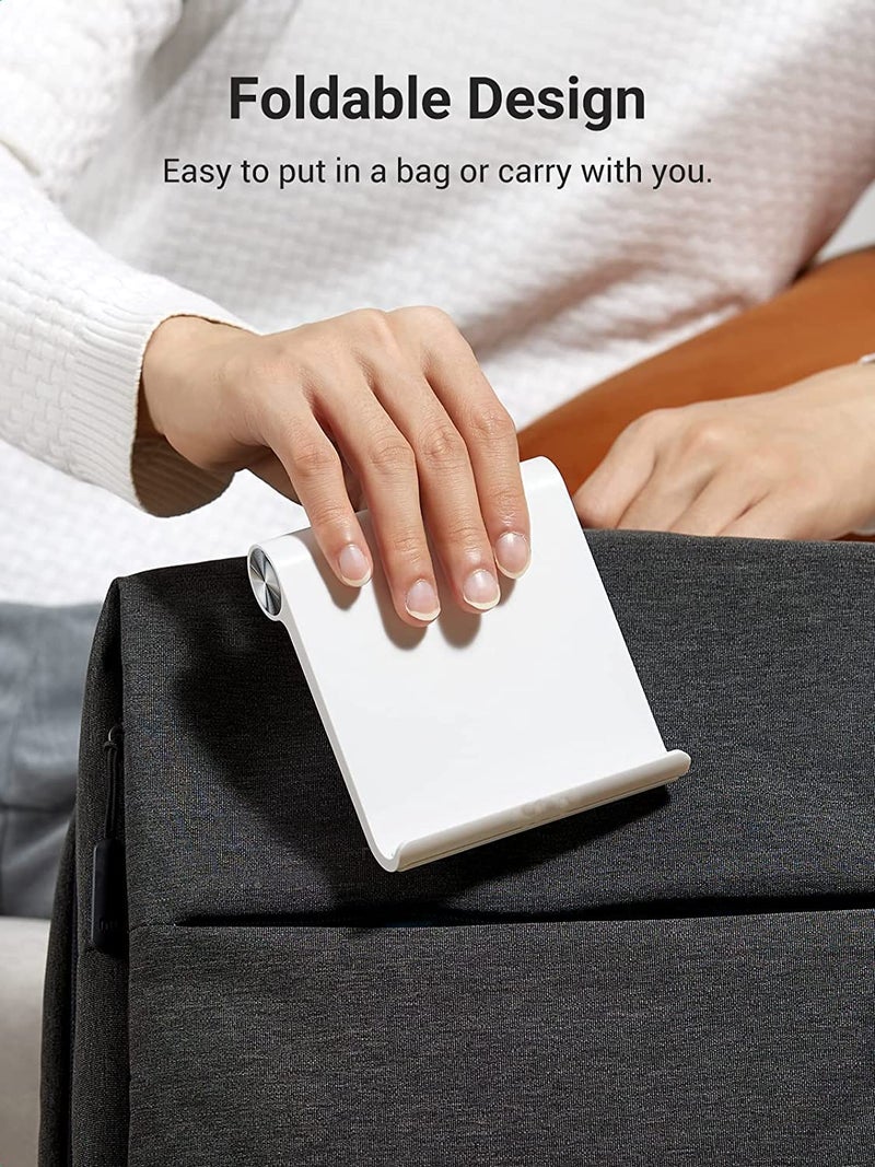 Striff حامل متعدد الزوايا للأجهزة اللوحية/المحمولة. حامل لآيفون، أندرويد، سامسونج، ون بلس، شياومي. حامل محمول وقابل للطي. مثالي للسرير، المكتب، المنزل، هدية وسطح المكتب (أبيض) - Image 2