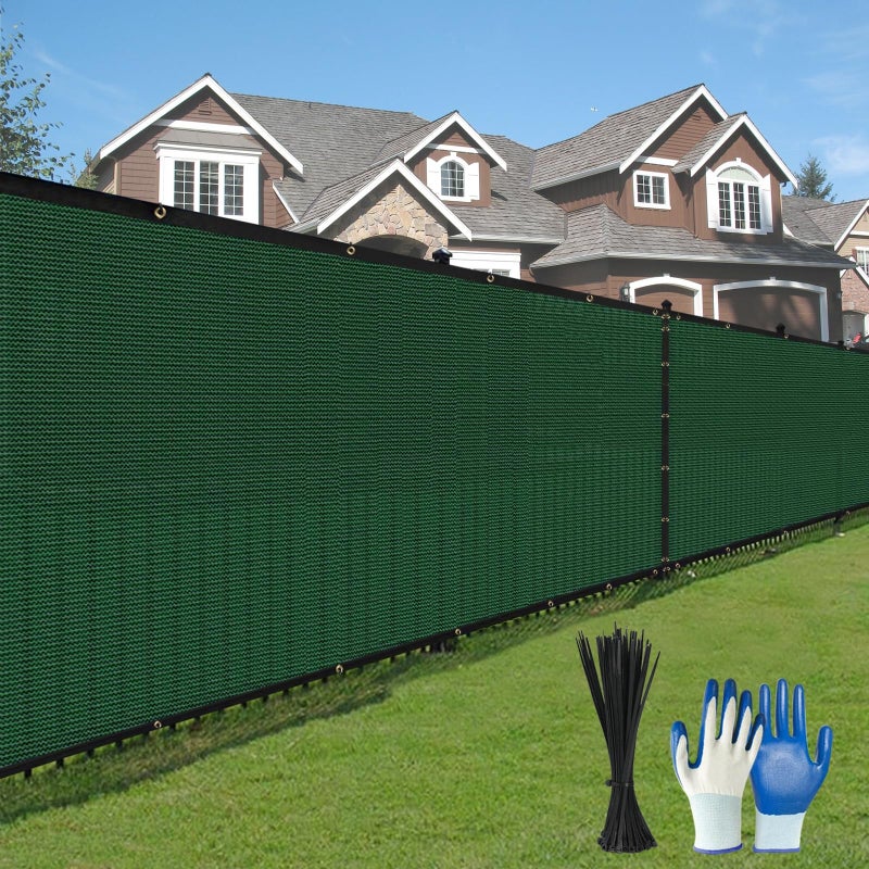 DenForste Privacy Fence Screen,with Gloves, 6X50FT Heavy Duty 220GSM 98% Blockage Privacy Screen Fence for Outdoor Wall Garden Yard Backyard (Dark Green) - Image 1