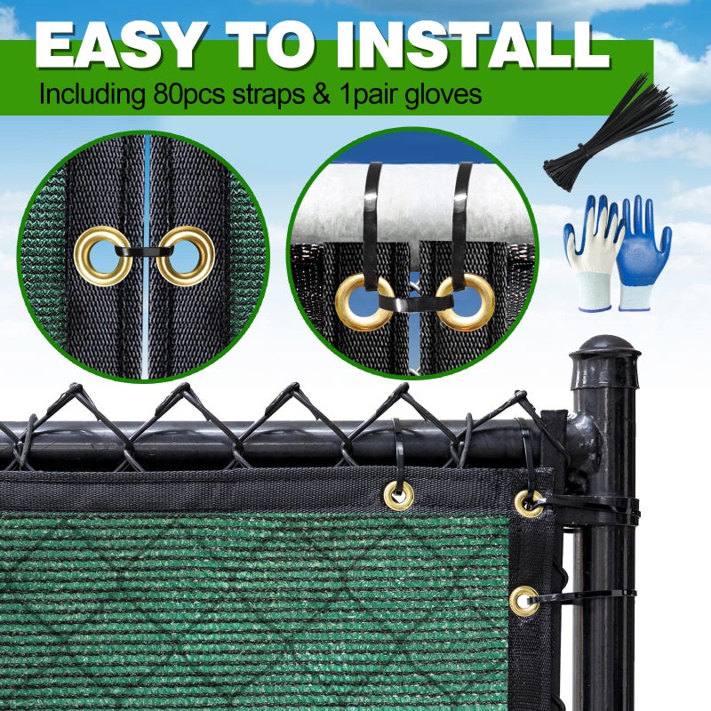 DenForste Privacy Fence Screen,with Gloves, 6X50FT Heavy Duty 220GSM 98% Blockage Privacy Screen Fence for Outdoor Wall Garden Yard Backyard (Dark Green) - Image 3