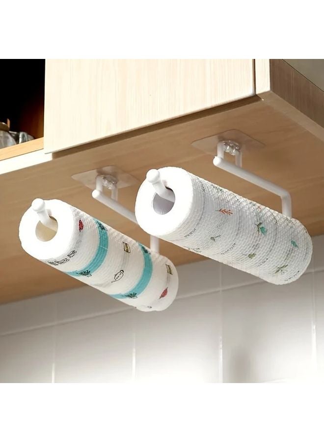 1pc White Wall Mounted Paper Towel Holder Kitchen Bathroom Roll Rack - Image 3