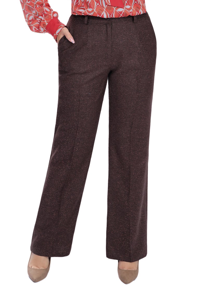 Smoky Egypt - Classic Womens Straight Leg Tweed Trousers - Havan - Image 1