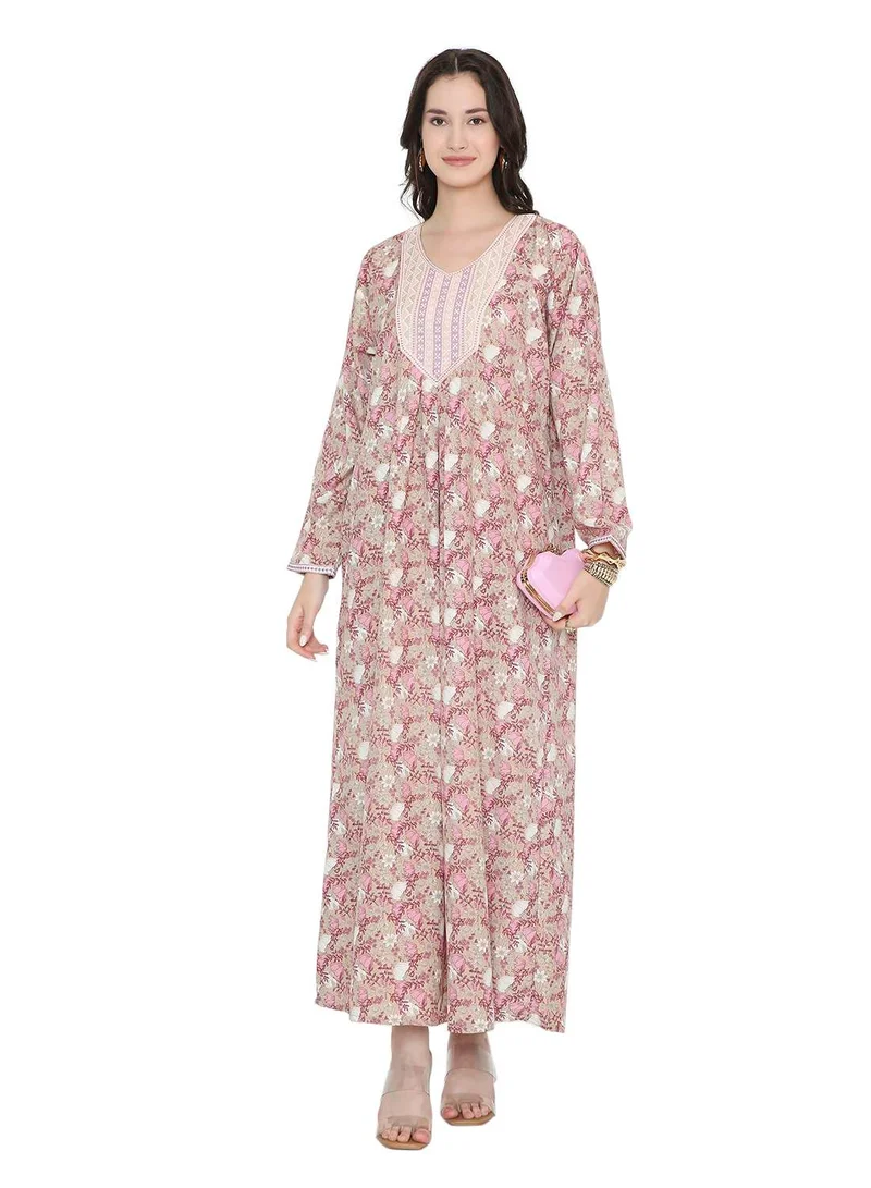 هانا آند سارا Full Sleeves Long Printed Arabic Kaftan Jalabiya Dresses