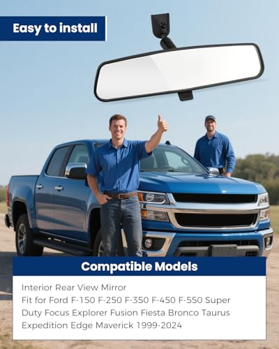 ANODZU Interior Rear View Mirror 10.31 Inch Fit for Ford F-150 F-250 F-350 F-450 F-550 Super Duty Focus Explorer Expedition Fusion Fiesta Bronco Taurus Edge Maverick 1999-2025 - Image 2