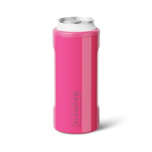 BrÃ¼Mate BrMate Hopsulator Slim Can Cooler Insulated for 12oz Slim Cans Skinny Can Insulated Stainless Steel Drink Holder for Hard Seltzer Beer Soda and Energy Drinks Neon Pink - Image 1