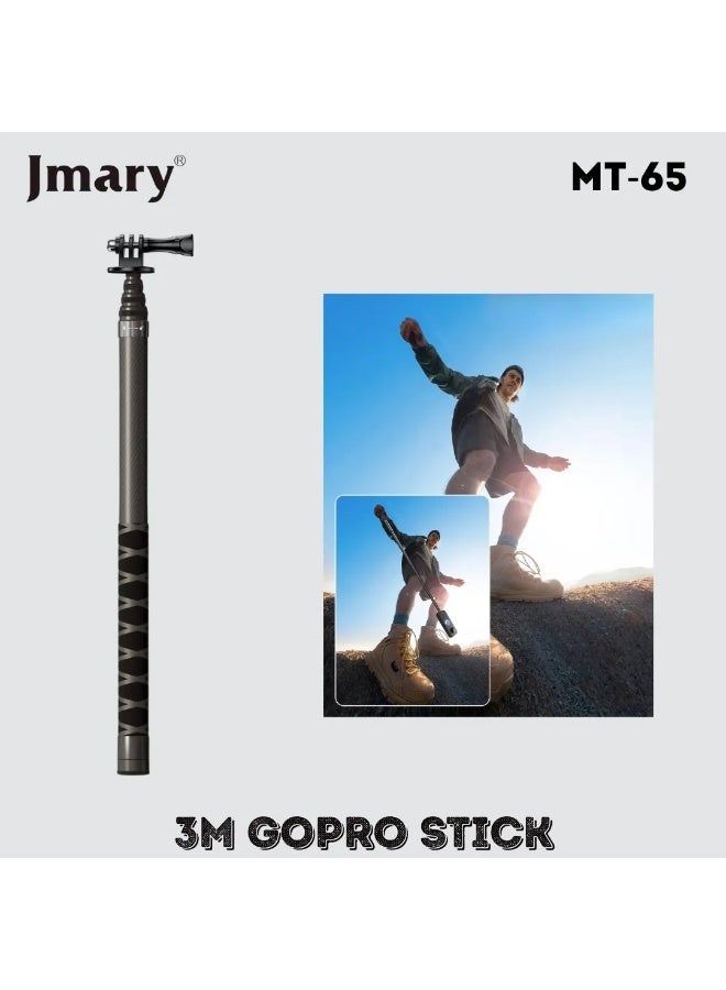 Jmary 3 Meter Carbon Fiber Action Camera Extension Pole – Ultra-Lightweight, Durable & Portable Selfie Stick for Action Cameras – 3-Section Telescopic Handle with Anti-Slip Grip – Ideal for Vlogging, Travel, Sports, Aerial & Outdoor Filming - Image 3