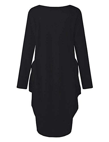 Rfecccy Women's Faith Oversize Baggy Long Sleeve T Shirt Causal Loose Midi Dresses with Pockets Black - Image 2