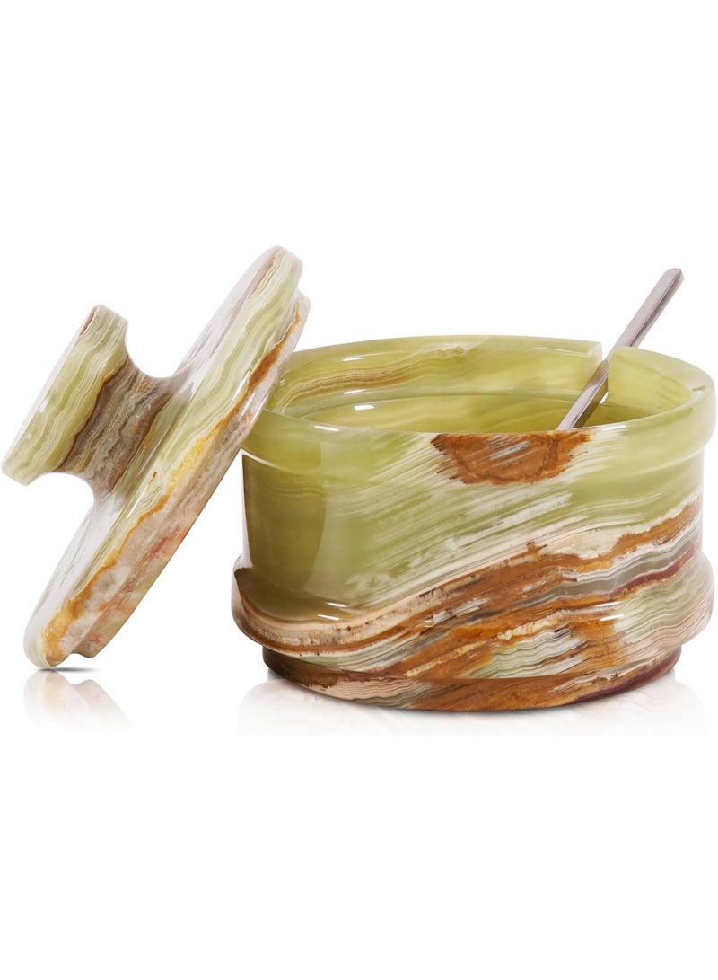 RADICALn Green Marble Salt Cellar with Lid | 3.5" Handmade Spice & Salt Jar for Kitchen Counter - Image 1