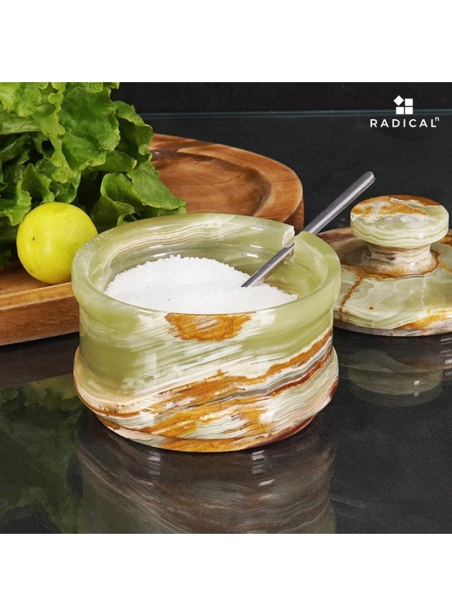RADICALn Green Marble Salt Cellar with Lid | 3.5" Handmade Spice & Salt Jar for Kitchen Counter - Image 2