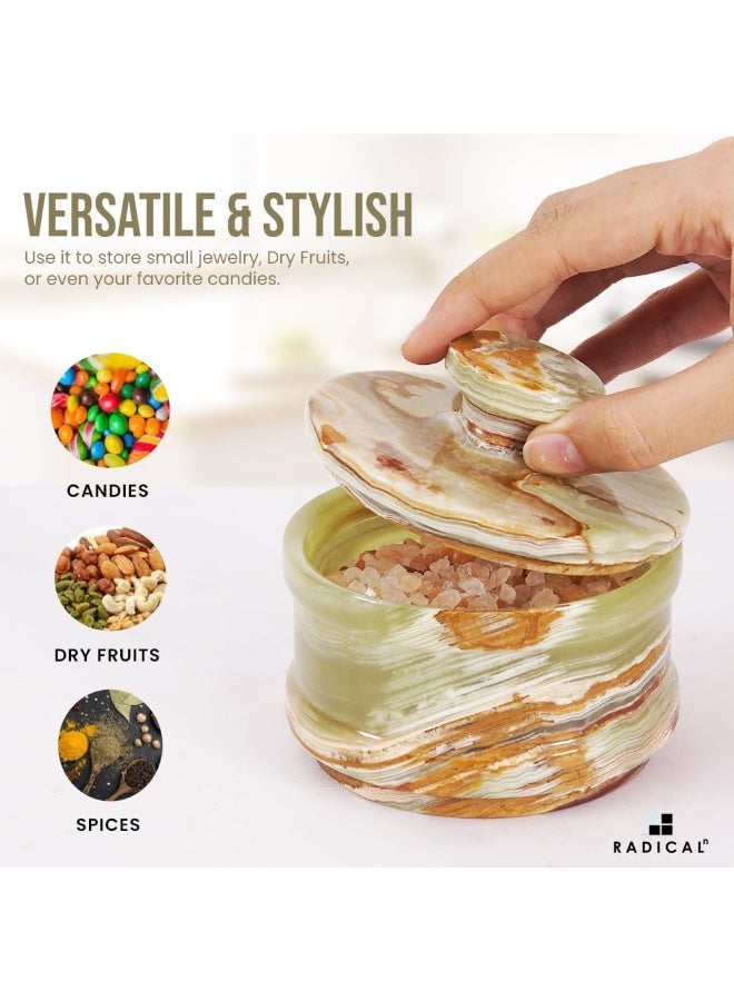 RADICALn Green Marble Salt Cellar with Lid | 3.5" Handmade Spice & Salt Jar for Kitchen Counter - Image 5