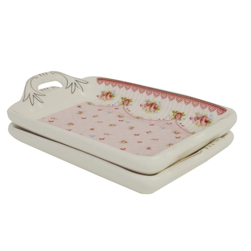 MGeezz Mini Ceramic Serving Tray for ChocolatesDry FruitCookies Mukhvas TreyDecorative Plate for GiftingUse for WeddingOffice TableRestaurant Desk Butterflies - Image 4