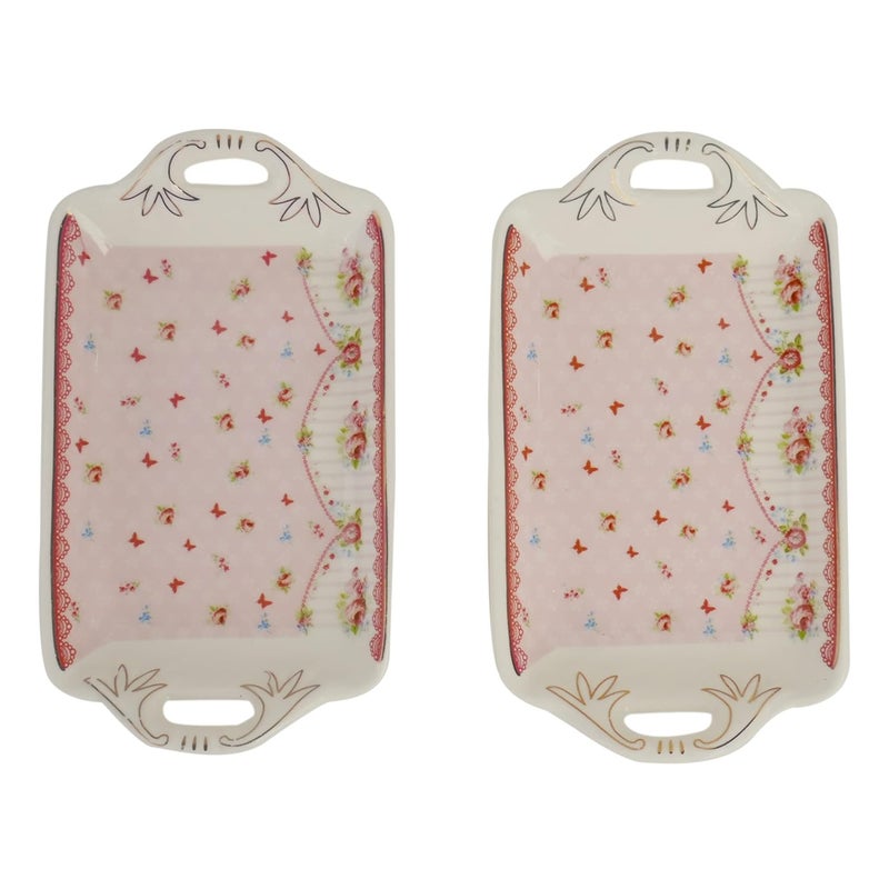 MGeezz Mini Ceramic Serving Tray for ChocolatesDry FruitCookies Mukhvas TreyDecorative Plate for GiftingUse for WeddingOffice TableRestaurant Desk Butterflies - Image 1