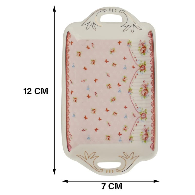 MGeezz Mini Ceramic Serving Tray for ChocolatesDry FruitCookies Mukhvas TreyDecorative Plate for GiftingUse for WeddingOffice TableRestaurant Desk Butterflies - Image 3