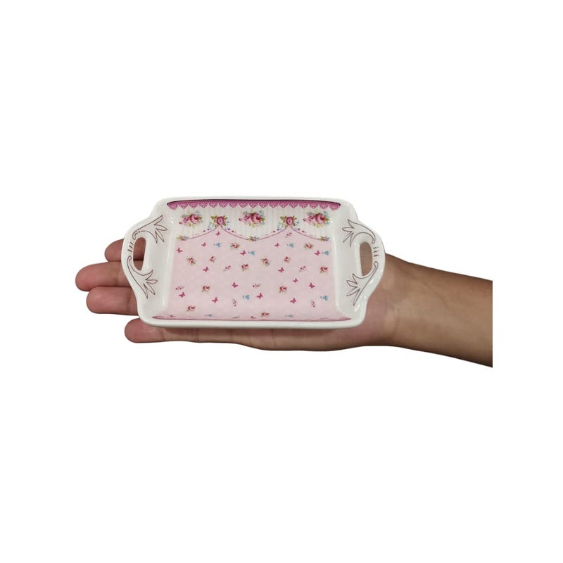 MGeezz Mini Ceramic Serving Tray for ChocolatesDry FruitCookies Mukhvas TreyDecorative Plate for GiftingUse for WeddingOffice TableRestaurant Desk Butterflies - Image 2