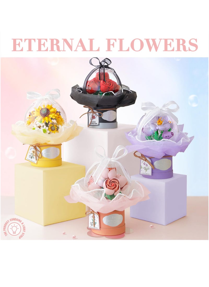 KASTWAVE - Bouquet Building Kit,Flower Building Blocks Set with Dust-Proof Dome,Simulation Bouquet for Valentine's Day,Bonsai Building Bricks Toys,Home Decor (Pink) - Image 1