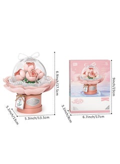 KASTWAVE Bouquet Building Kit,Flower Building Blocks Set with Dust-Proof Dome,Simulation Bouquet for Valentine's Day,Bonsai Building Bricks Toys,Home Decor (Pink)  - Image 2