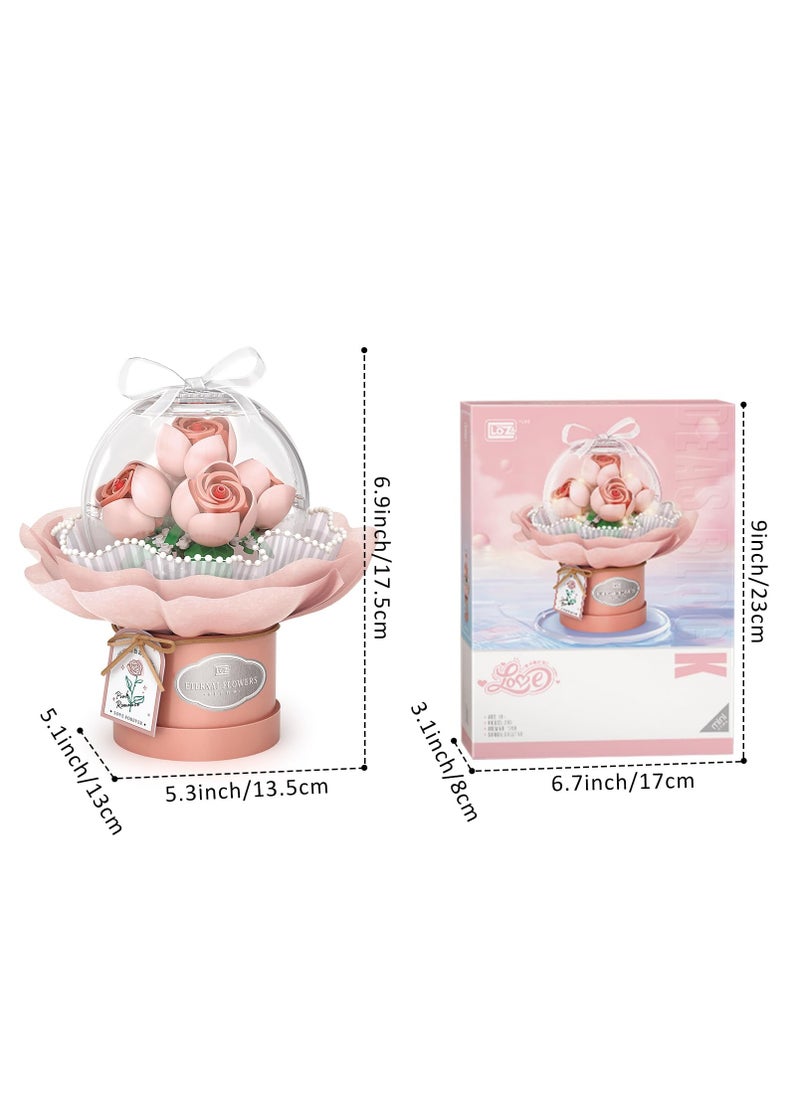 KASTWAVE Bouquet Building Kit,Flower Building Blocks Set with Dust-Proof Dome,Simulation Bouquet for Valentine's Day,Bonsai Building Bricks Toys,Home Decor (Pink)  - Image 2