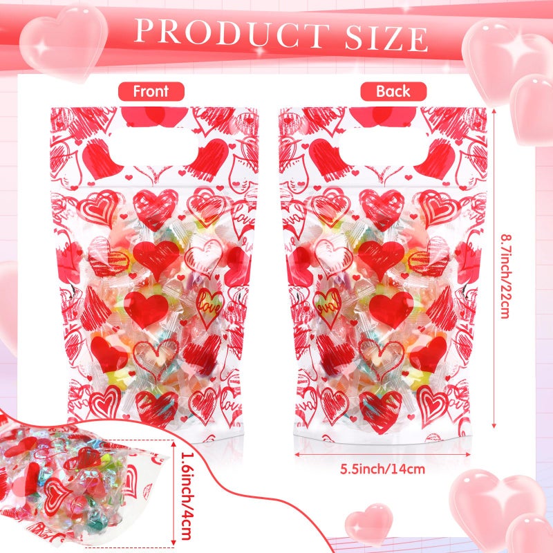 Blosssound 50 Pcs Valentines Day Gift Bags Resealable Love Plastic Bags Valentines Party Favor holder with Handle for Wedding Party Candy Gift Wrapping Supplies Decor (Love) - Image 2