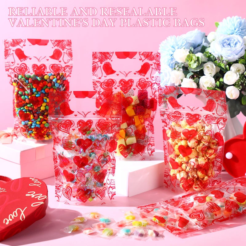 Blosssound 50 Pcs Valentines Day Gift Bags Resealable Love Plastic Bags Valentines Party Favor holder with Handle for Wedding Party Candy Gift Wrapping Supplies Decor (Love) - Image 4