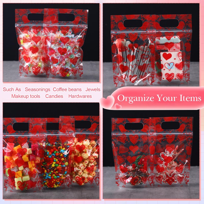 Blosssound 50 Pcs Valentines Day Gift Bags Resealable Love Plastic Bags Valentines Party Favor holder with Handle for Wedding Party Candy Gift Wrapping Supplies Decor (Love) - Image 5