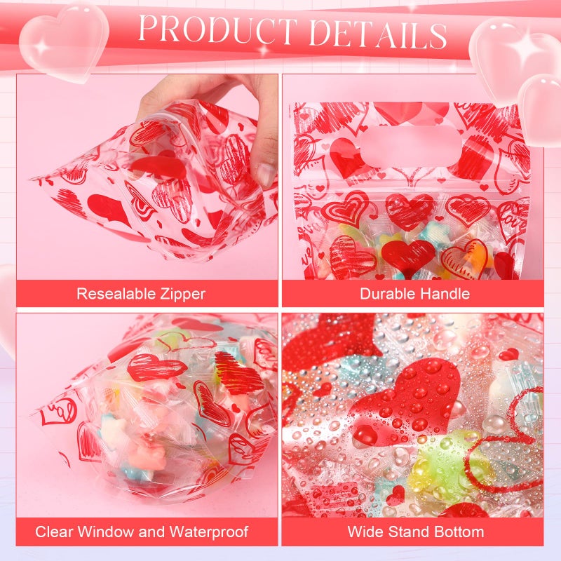 Blosssound 50 Pcs Valentines Day Gift Bags Resealable Love Plastic Bags Valentines Party Favor holder with Handle for Wedding Party Candy Gift Wrapping Supplies Decor (Love) - Image 3