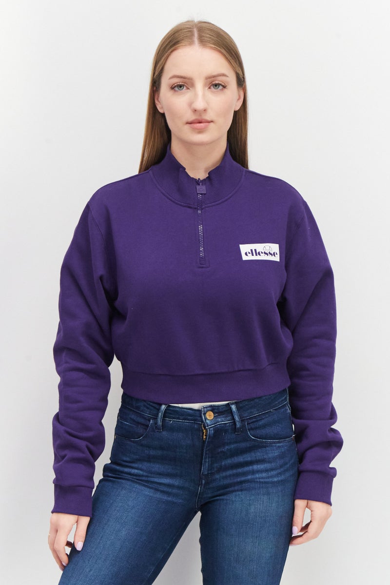 Ellesse Women Long Sleeves Crop Sweatshirts, Dark Purple - Image 1