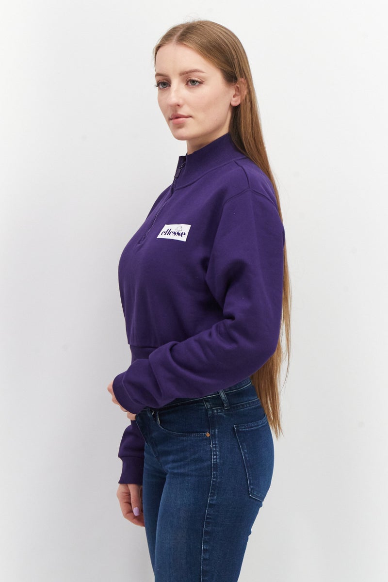 Ellesse Women Long Sleeves Crop Sweatshirts, Dark Purple - Image 2