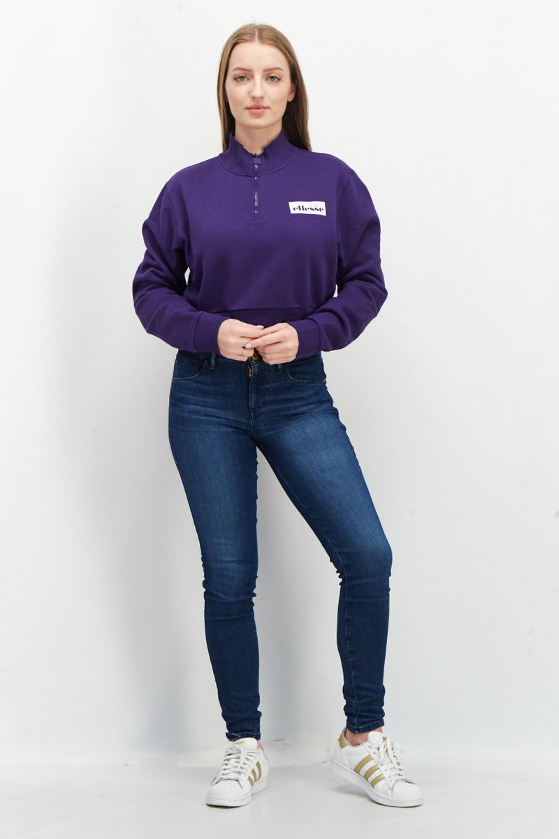 Ellesse Women Long Sleeves Crop Sweatshirts, Dark Purple - Image 3