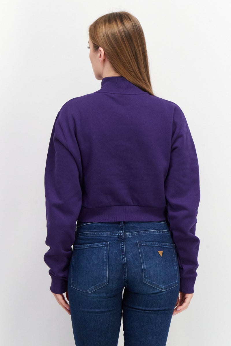 Ellesse Women Long Sleeves Crop Sweatshirts, Dark Purple - Image 4