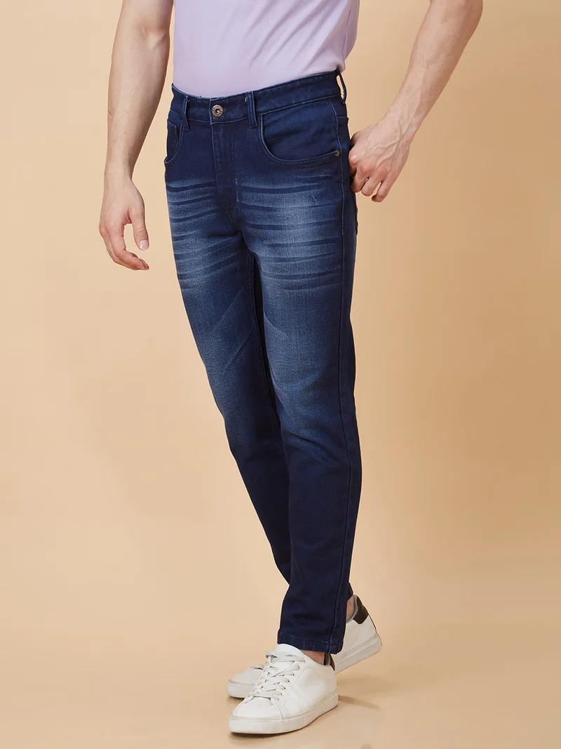 جلو باص جينز رجالي جلوبس أزرق بقصة مستقيمة وخصر متوسط