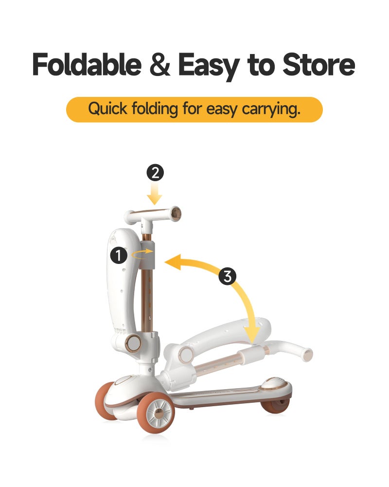 WinHope 2-in-1 Toddler Scooter with Removable Seat, 3 Wheel Kids Scooter with Lean-to-Steer, Adjustable Handlebars, Wide Anti-Slip Deck, LED Light-Up Wheels (White) - Image 5