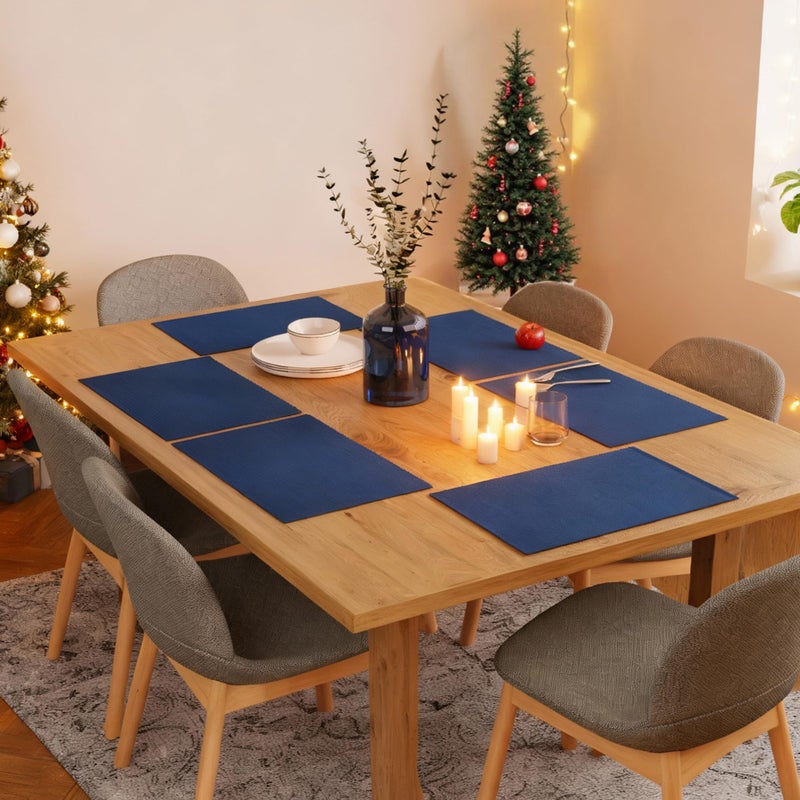 Encasa XO Dining Placemat Set of 6 | Solid Solid Blue Color | Fine Ribbed Cotton Table mat | Size 19x13 in |for Dining Table Fall Decoration, Holiday & Christmas Festivals - Machine Washable - Image 2