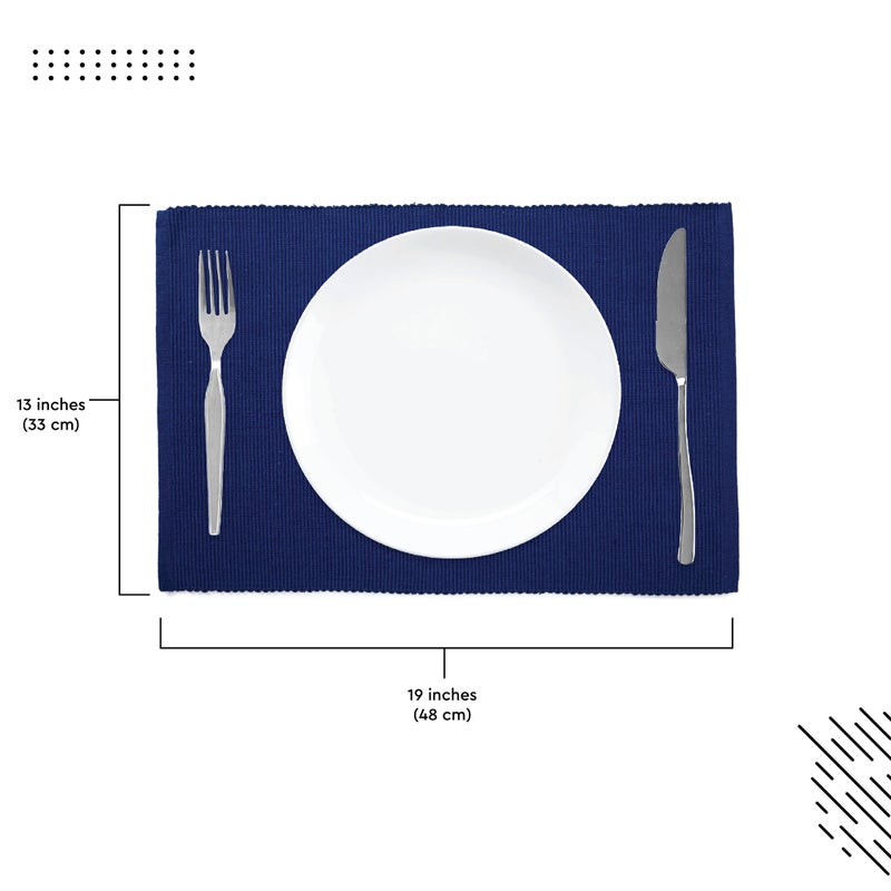 Encasa XO Dining Placemat Set of 6 | Solid Solid Blue Color | Fine Ribbed Cotton Table mat | Size 19x13 in |for Dining Table Fall Decoration, Holiday & Christmas Festivals - Machine Washable - Image 3