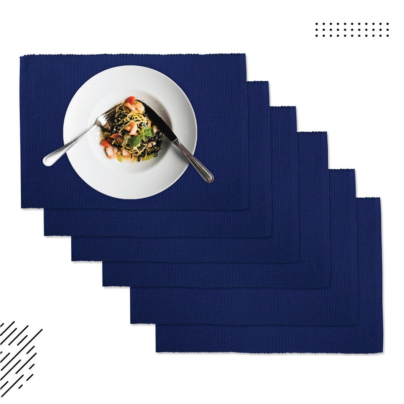 Encasa XO Dining Placemat Set of 6 | Solid Solid Blue Color | Fine Ribbed Cotton Table mat | Size 19x13 in |for Dining Table Fall Decoration, Holiday & Christmas Festivals - Machine Washable - Image 4