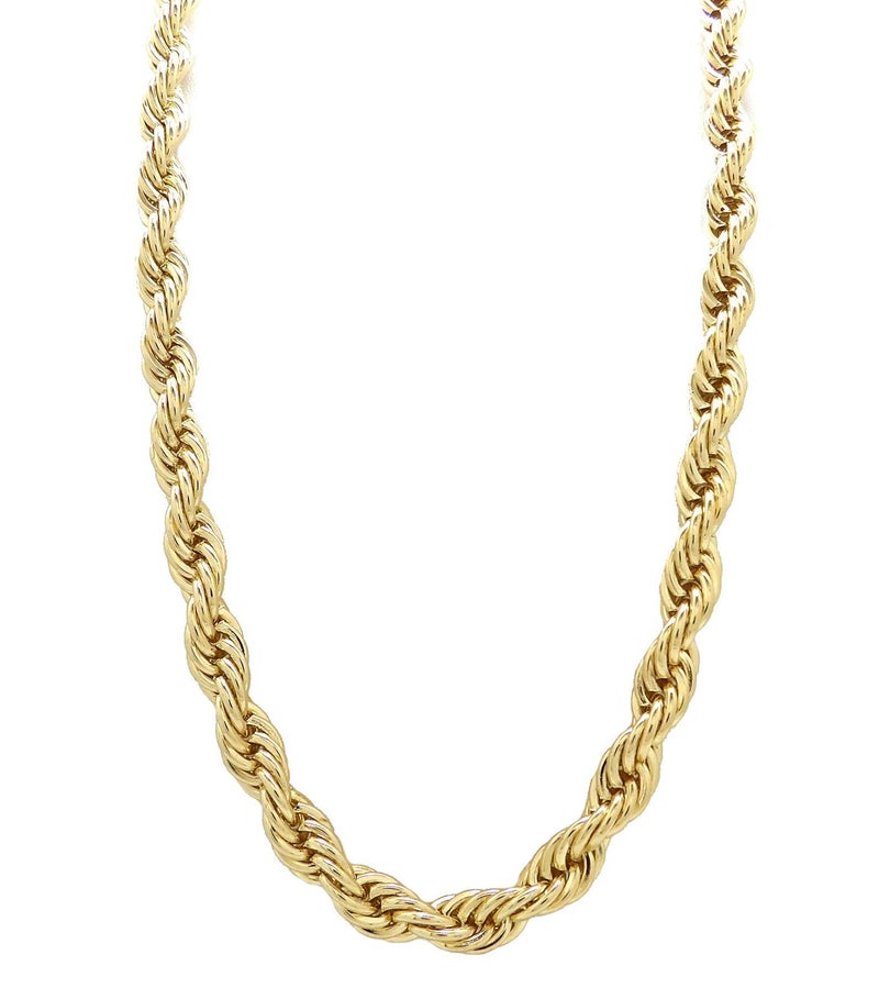 Fashion 21 Hip Hop 80' Unisex Rapper's 8mm 24", 30" Hollow Rope Chain Necklace in Gold, Silver Tone (Gold - 8mm 24" Rope Chain) - Image 1