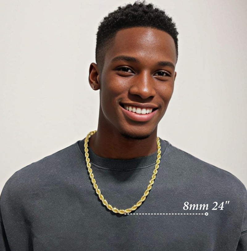 Fashion 21 Hip Hop 80' Unisex Rapper's 8mm 24", 30" Hollow Rope Chain Necklace in Gold, Silver Tone (Gold - 8mm 24" Rope Chain) - Image 2