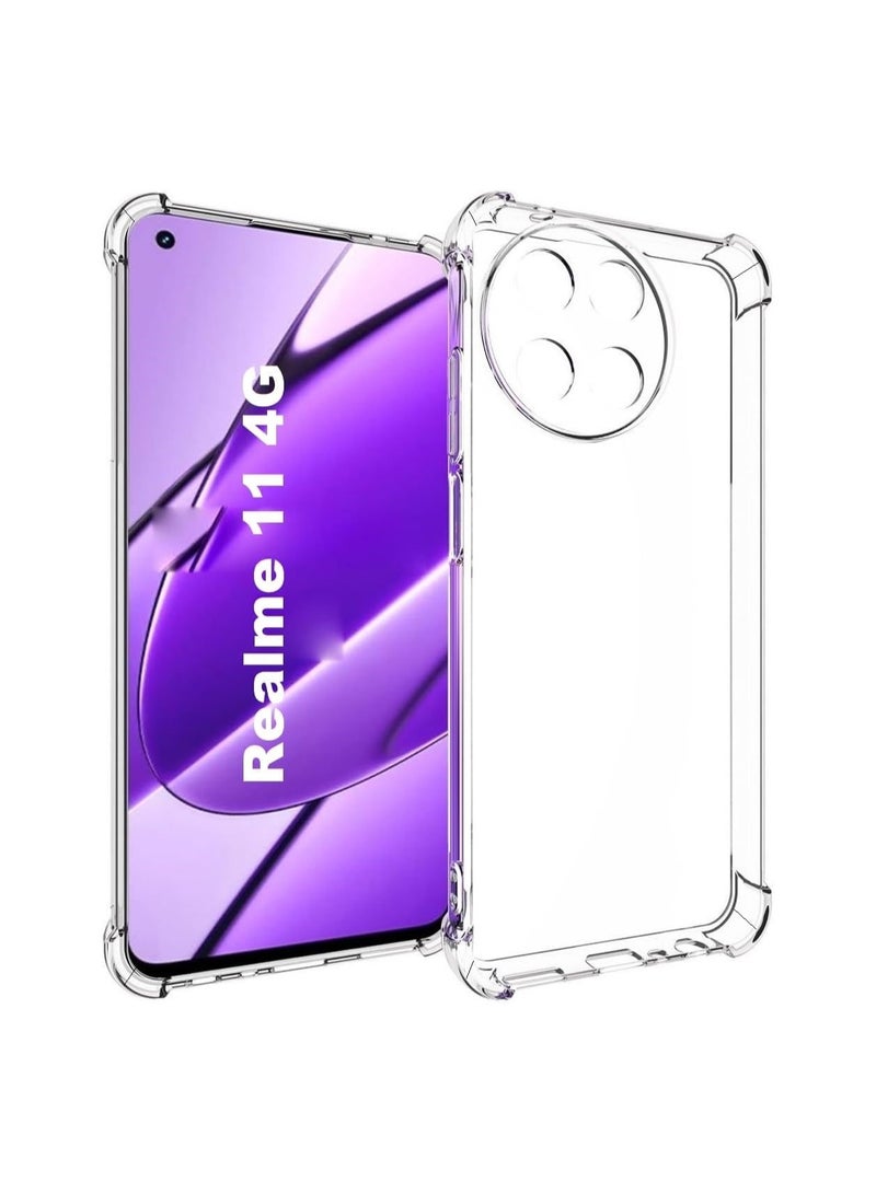 HuHa جراب Realme 11 4G (غير مخصص لهاتف Realme 11 5G)، جراب واقٍ من السيليكون الشفاف الناعم الممتص للصدمات مع زوايا معززة لهاتف Realme 11 4G - شفاف