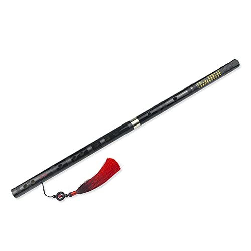 PHYSKOW D Key Dizi Black Bitter Bamboo Flute Chen Qing Flute with Free Membrane & Glue & Protector Set Traditional Chinese Instrument (Key of D/Bitter Bamboo Black +Red) - Image 3