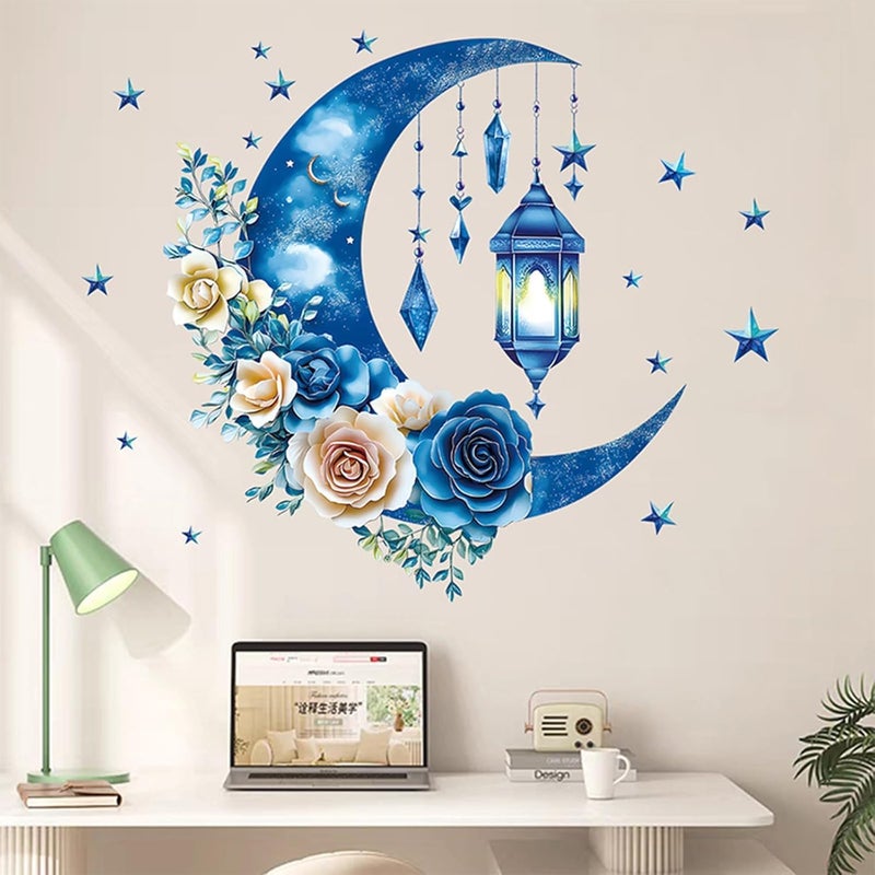 اي ار اس ورق جدران رمضان من ARS، ملصقات جدارية إسلامية رمضانية كريمة، ملصقات جدارية على شكل قمر ونجمة وفانوس لتزيين غرفة المعيشة وغرفة النوم (30 سم × 60 سم) - Image 3