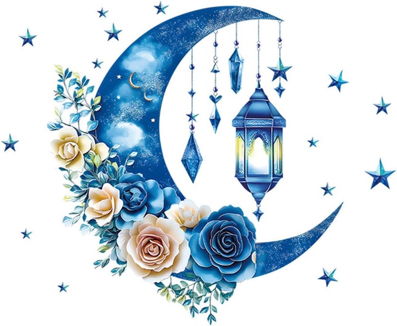 اي ار اس ورق جدران رمضان من ARS، ملصقات جدارية إسلامية رمضانية كريمة، ملصقات جدارية على شكل قمر ونجمة وفانوس لتزيين غرفة المعيشة وغرفة النوم (30 سم × 60 سم) - Image 1