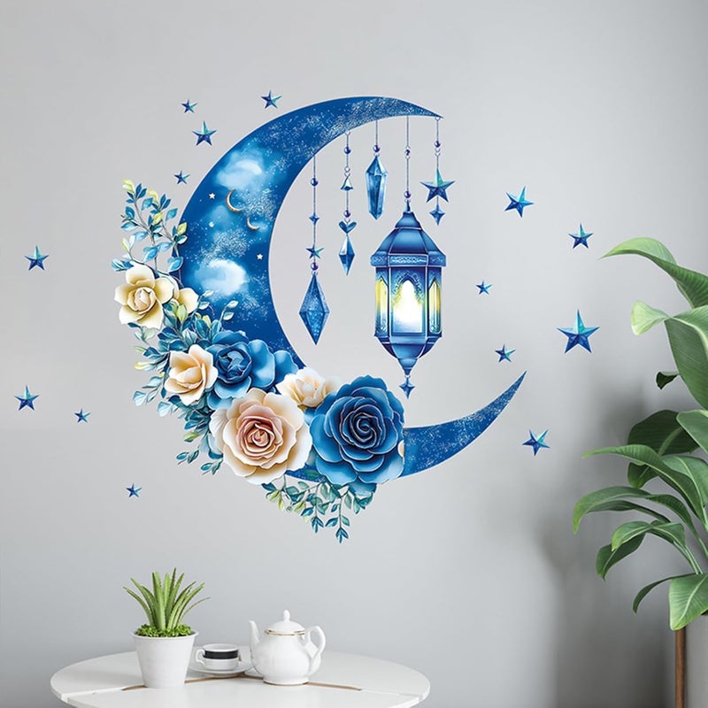 اي ار اس ورق جدران رمضان من ARS، ملصقات جدارية إسلامية رمضانية كريمة، ملصقات جدارية على شكل قمر ونجمة وفانوس لتزيين غرفة المعيشة وغرفة النوم (30 سم × 60 سم) - Image 5