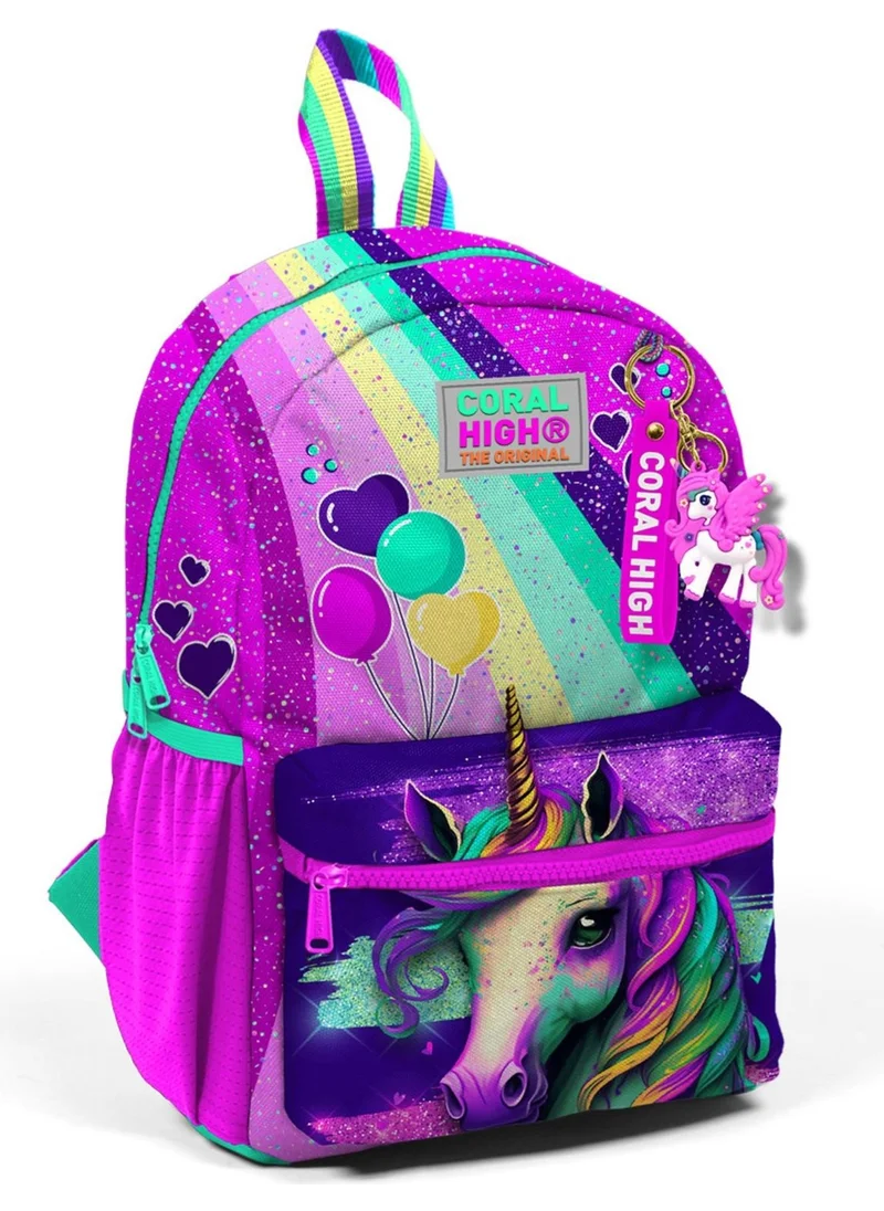CORAL HIGH Tiny Nest Backpack Pink Water Green Unicorn Patterned Two Compartments 23558