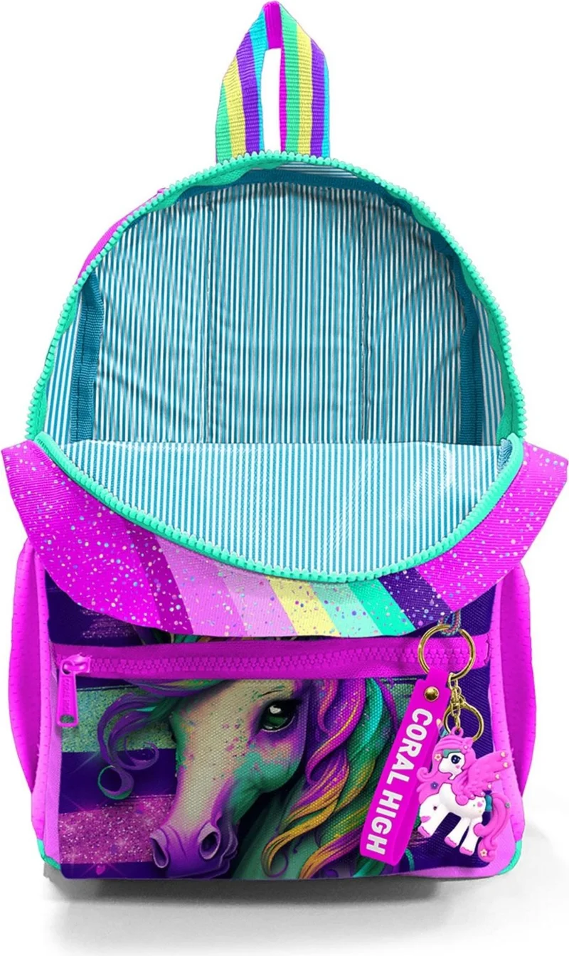 كورال هاي Tiny Nest Backpack Pink Water Green Unicorn Patterned Two Compartments 23558