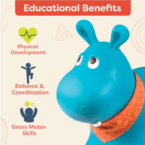 B. toys – Bouncy Boing Inflatable Hippo Ride – On Bouncer with Air Pump Included – Hankypants – Fun Bouncing Toy for Toddlers 18 Months and Up - Image 4