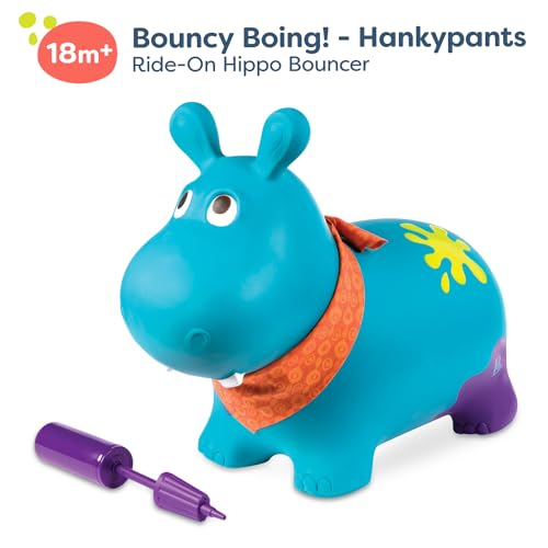 B. toys – Bouncy Boing Inflatable Hippo Ride – On Bouncer with Air Pump Included – Hankypants – Fun Bouncing Toy for Toddlers 18 Months and Up - Image 3
