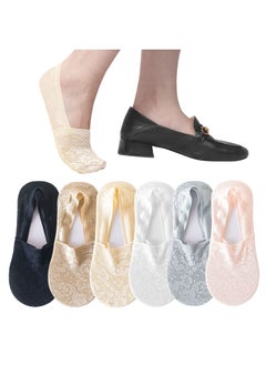 6 Pairs No Show Lace Socks for Women, Ladies Low Cut Liner Invisible Socks, Non slip Soft Breathable Ankle Socks Boat Socks for Loafers Sneakers Flats Boat Shoes, Black Nude Grey White Pink