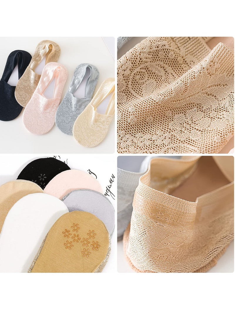 SYOSI - 6 Pairs No Show Lace Socks for Women, Ladies Low Cut Liner Invisible Socks, Non slip Soft Breathable Ankle Socks Boat Socks for Loafers Sneakers Flats Boat Shoes, Black Nude Grey White Pink - Image 1