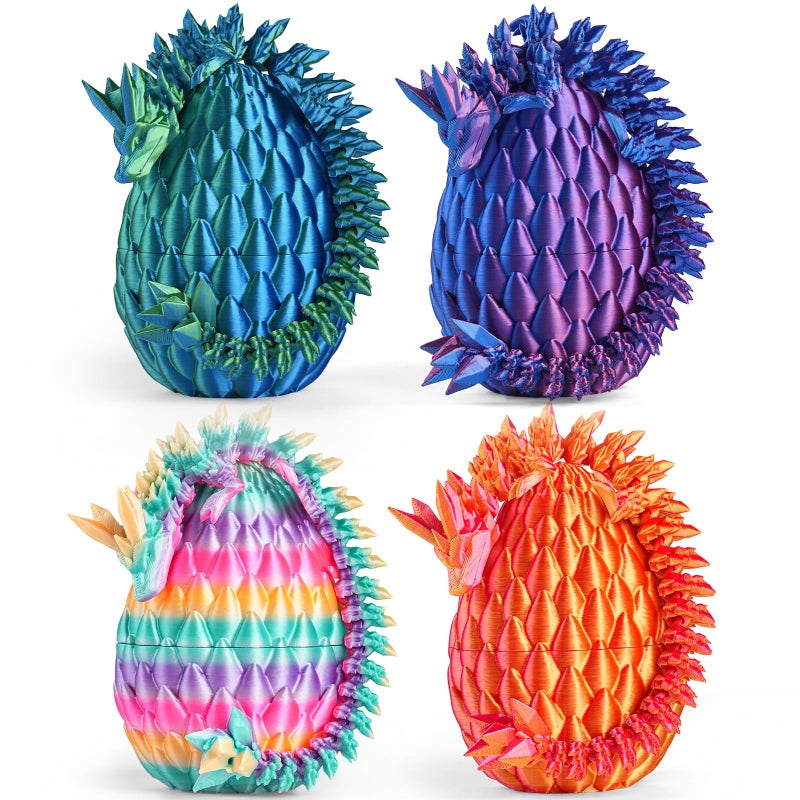 Rapean 8" 3D Printed Dragon Eggs, Easter Basket Stuffers for Kids and Teens, Articulated Dragon Toys for Children, Unique Easter Gifts for Boys & Girls (4Pack) - Image 1