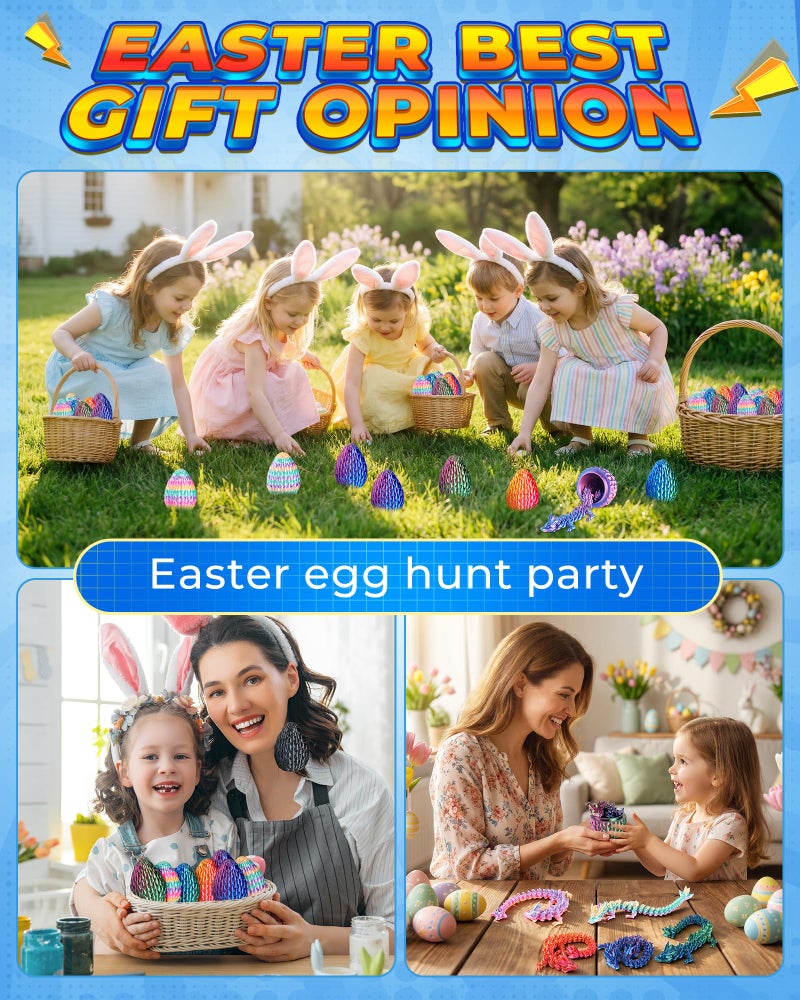 Rapean 8" 3D Printed Dragon Eggs, Easter Basket Stuffers for Kids and Teens, Articulated Dragon Toys for Children, Unique Easter Gifts for Boys & Girls (4Pack) - Image 5