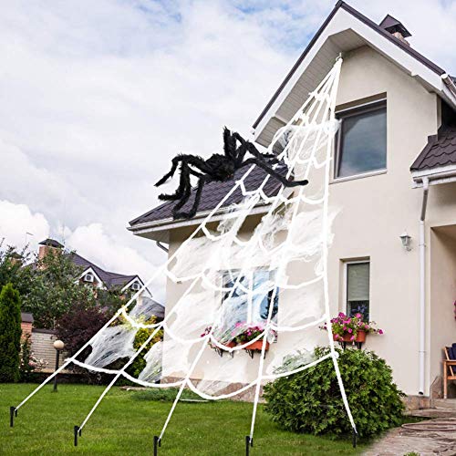 AODINI Spider Web Halloween Decorations, 16 ×15 Feet Giant Triangular Spider Web Plus a Fake Big Spider, Suitable for Indoor and Outdoor Yard Haunted House Party Halloween Decor - Image 2